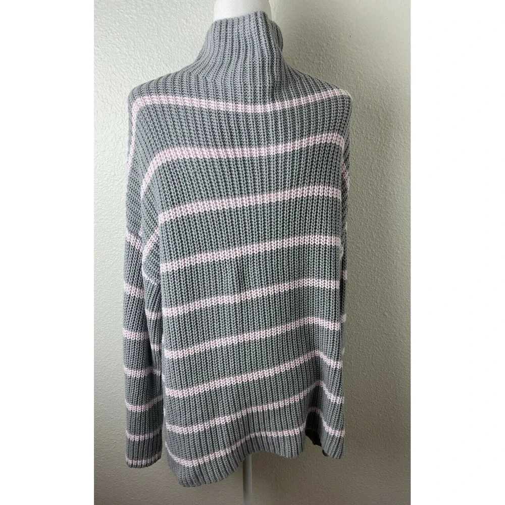 Caslon Women's Shaker Mock Neck Knit Yarn Sweater Pink Stripe‎ Large L
